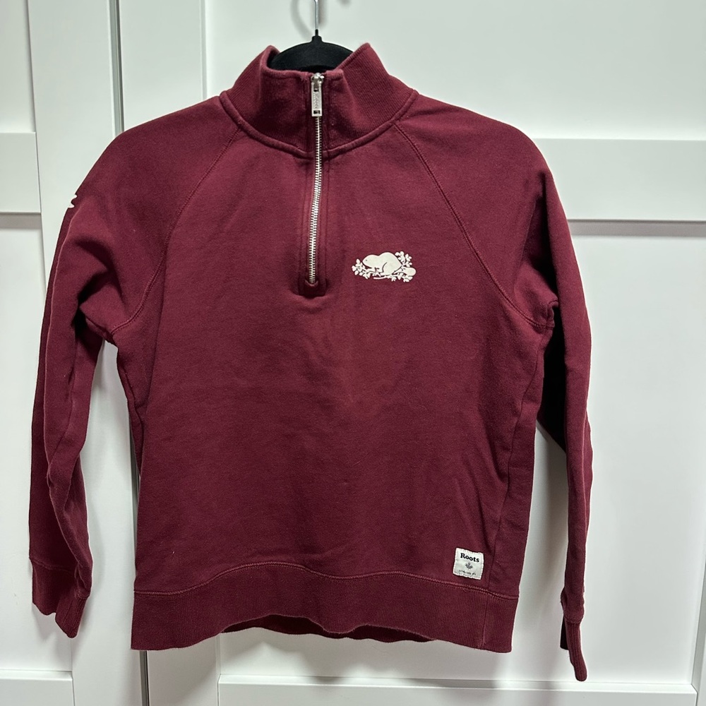 Roots Burgundy Half-Zip Pullover with Beaver Logo